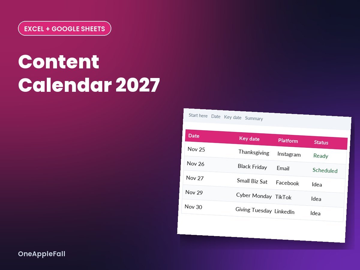 Social Media Content Calendar 2027