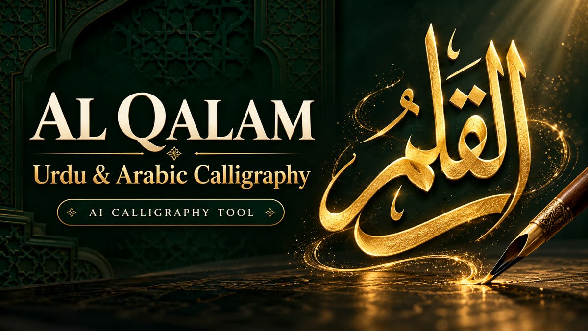 Bismillah in gold calligraphy on a dark panel, made with Al-Qalam