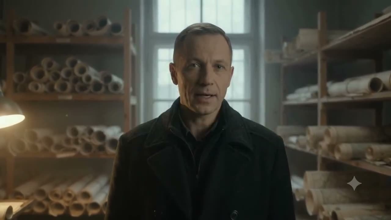 A presenter in an archive room, from an Astra Editor demo reel