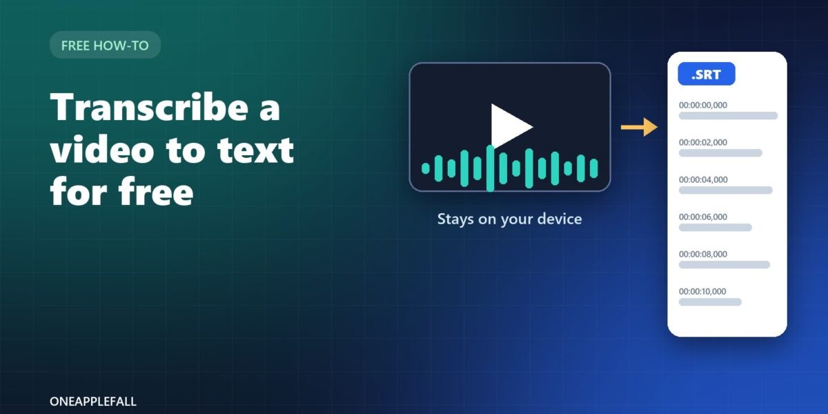 A video frame turning into lines of timed subtitle text, with an SRT file badge.