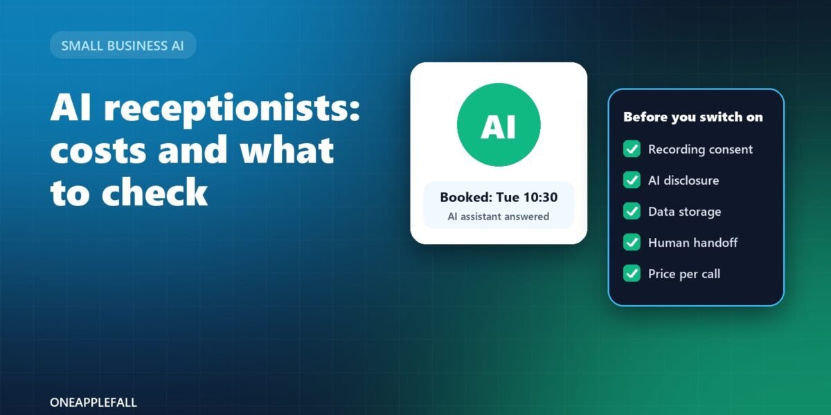 A phone handset with an AI chat bubble booking an appointment on a calendar, beside a checklist.